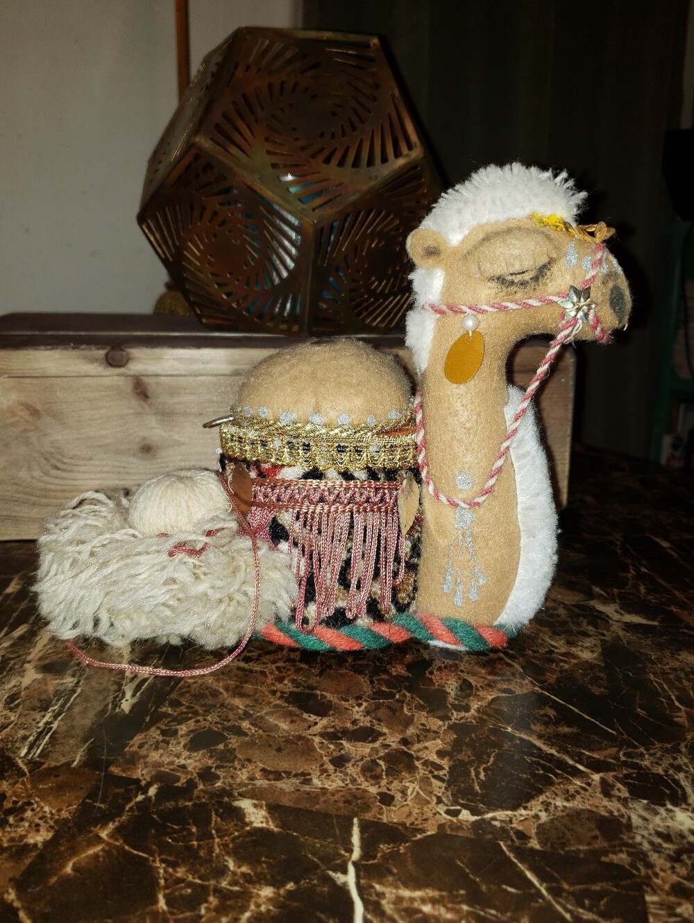 Authentic Vintage Kazakhstan Handcrafted Folk Art Plush Embellished Camel Box